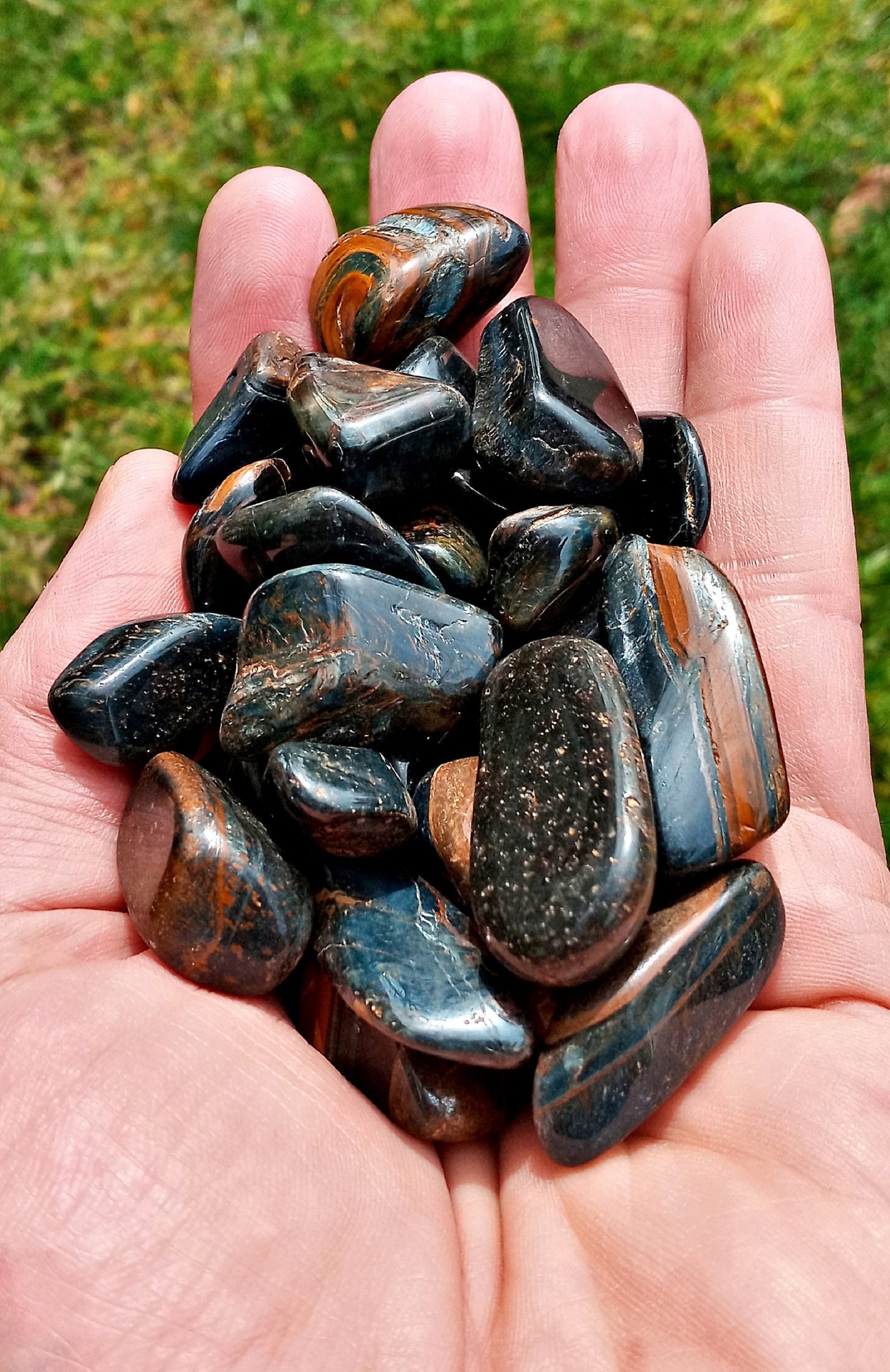Bulk Blue Tiger Eye! Choose how Many Tumbled Hawks Eye stones. Polished quality Falcons Eye crystals! Blue Tigers Eye pocket stones.