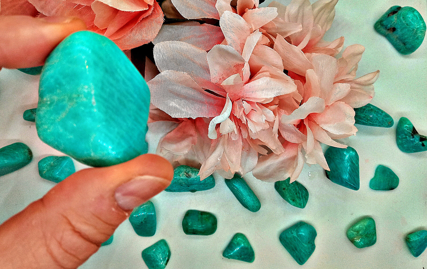 XQ Amazonite Crystals! Choose from seven (7) sizes of Tumbled Extra-High-Quality, all-natural, polished Amazonite stones and crystals!