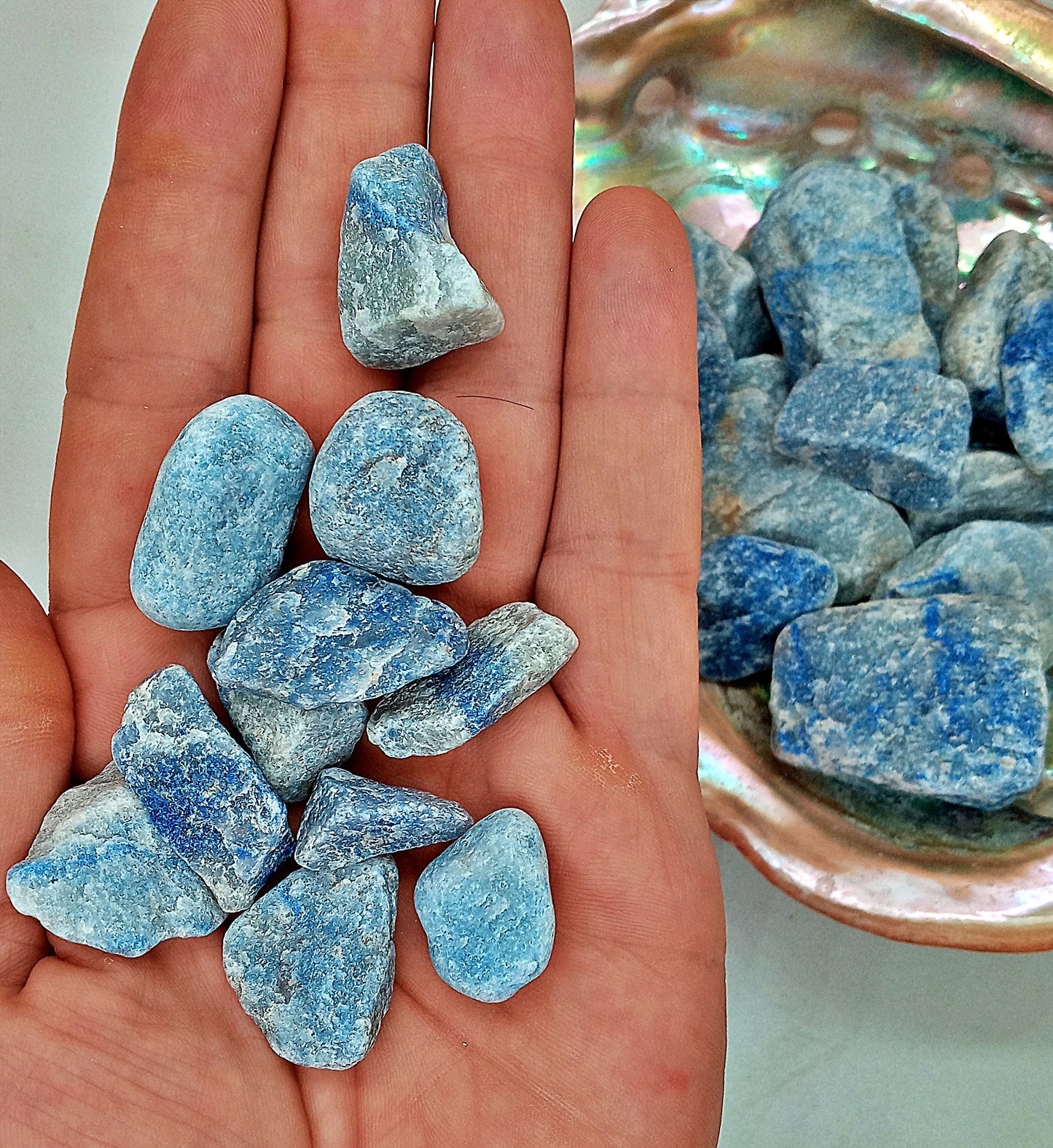 Blue Quartz! Choose from three (3) sizes of quality, all-natural, raw, Blue Quartz stones and crystals!