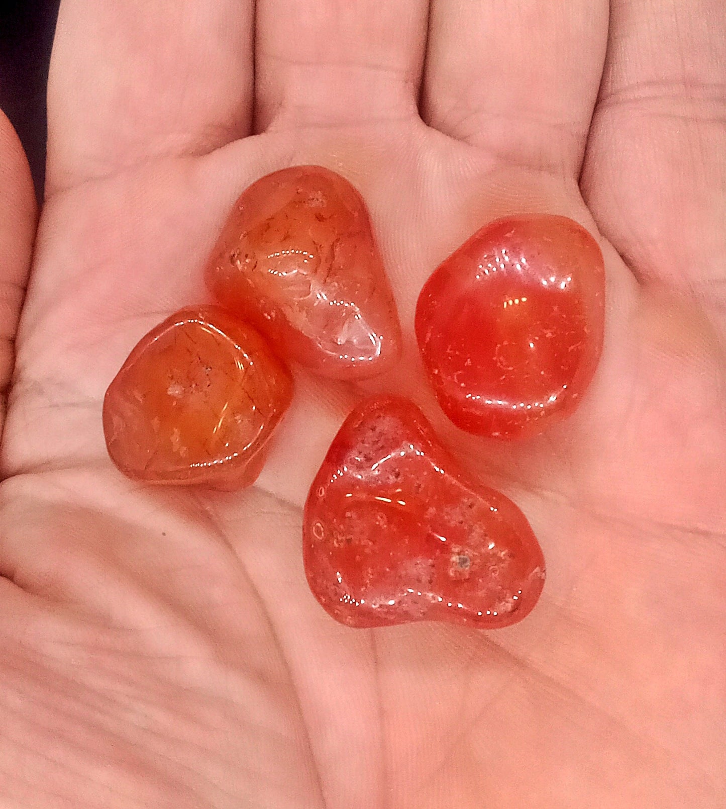 XQ Carnelian Crystals! AAA-Grade, all natural, tumbled Extra High Quality Carnelian crystals. Premium Carnelians! Pocket stones.