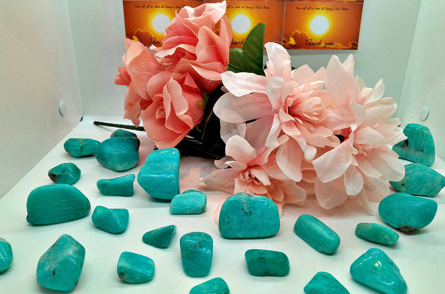 XQ Amazonite Crystals!  Choose from seven (7) sizes of Tumbled Extra-High-Quality, all-natural, polished Amazonite stones and crystals!