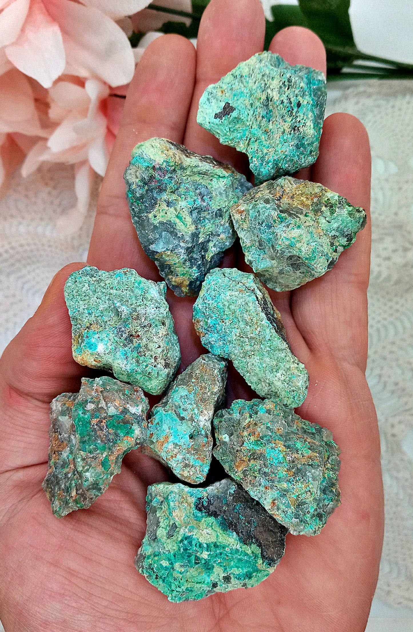 Chrysocolla Crystals!   Natural, Raw Chrysocolla stones and crystals!  Hand-picked, quality, rough Chrysocolla specimens.