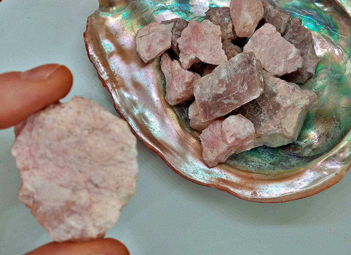Pink Petalite! Choose from two (2) sizes of quality, all-natural, raw, Petalite stones n crystals!  Rough Castorite crystals!  Pocket Stone!