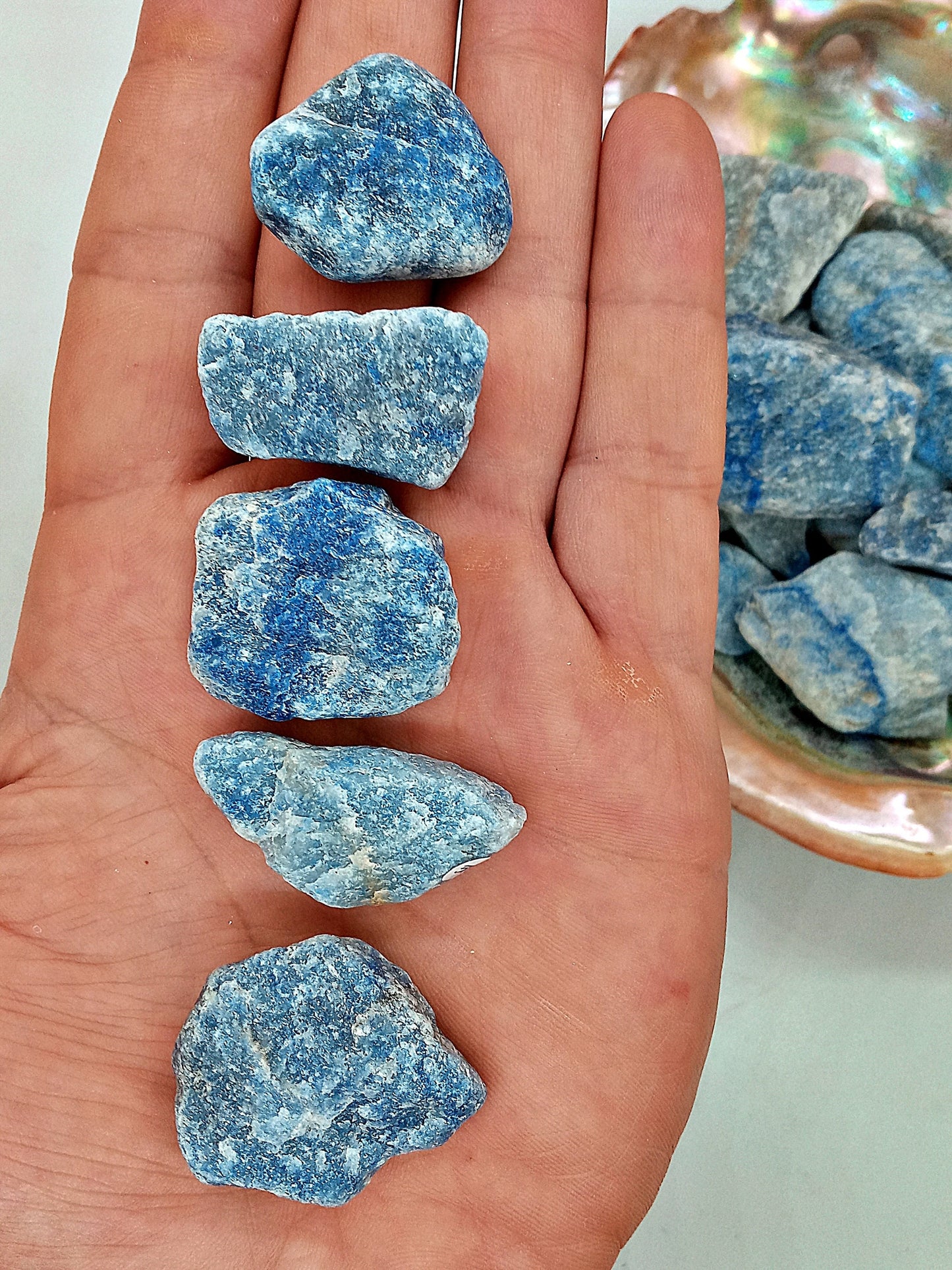 Blue Quartz!  Choose from three (3) sizes of quality, all-natural, raw, Blue Quartz stones and crystals!