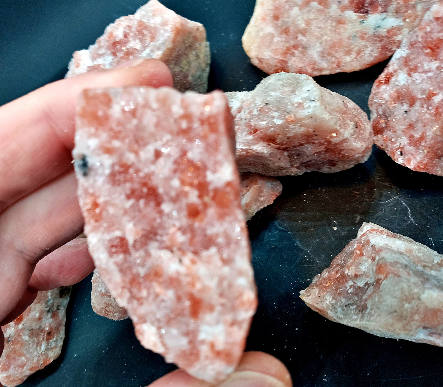 Sunstone Crystals! Choose from six (6) sizes of quality, all-natural, raw, Sunstone crystals and stones!