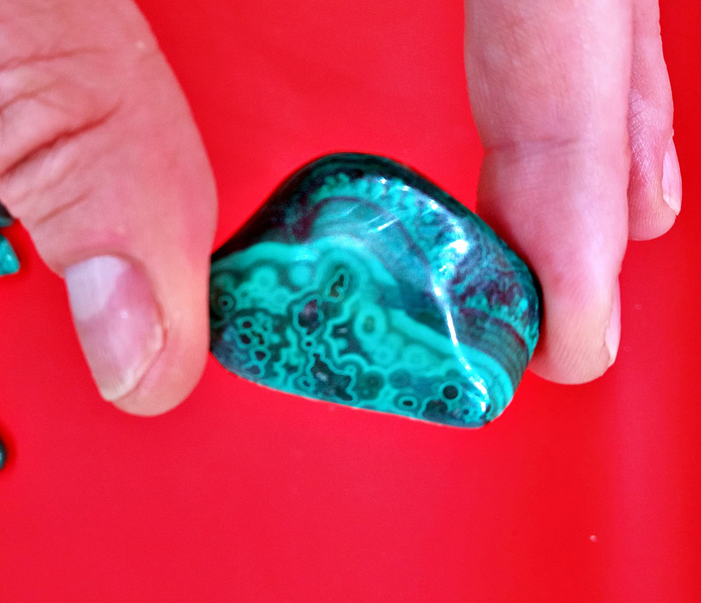 XQ Malachite!  Choose from five (5) sizes of AAA-Grade, natural, tumbled Extra High-Quality Crystals.   Premium Polished pocket stones.
