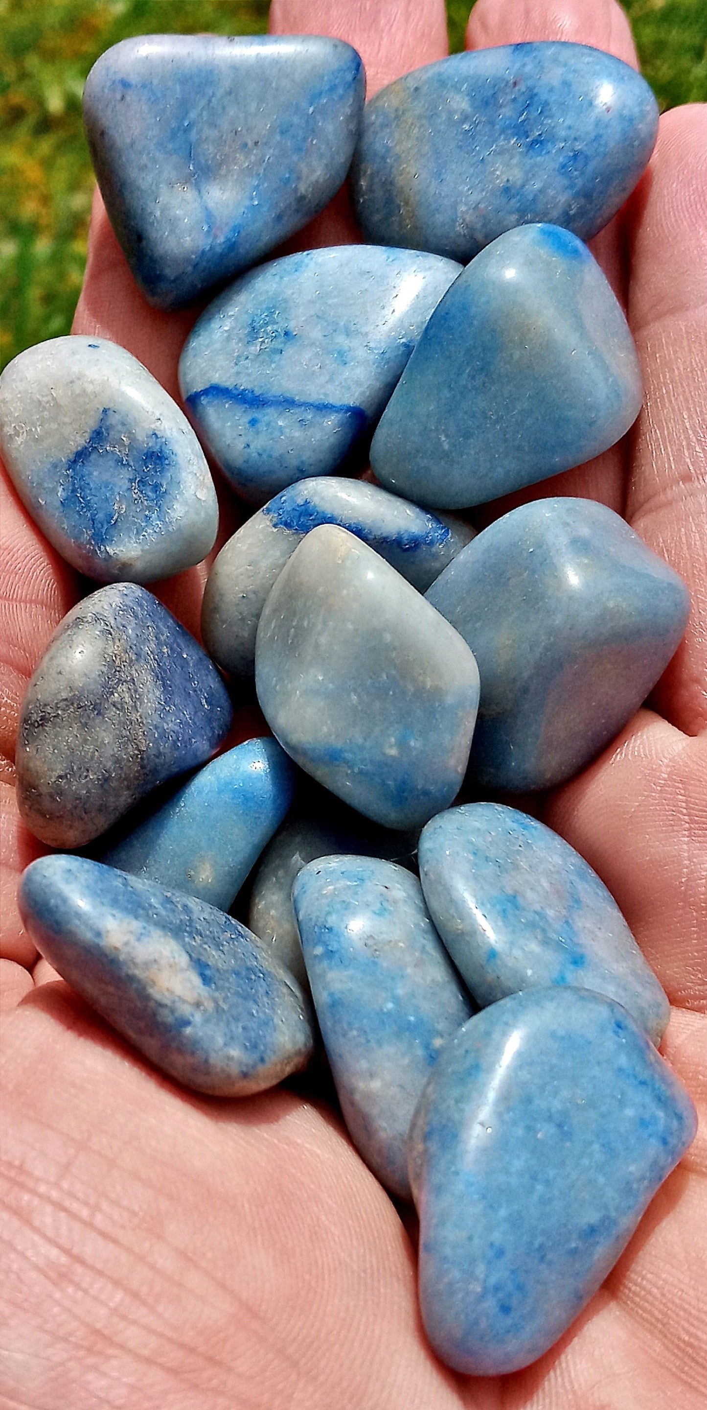 AA Blue Quartz Crystals!  AA-Grade, natural, tumbled High-Quality Blue Quartz crystals and stones!   Premium Plus Polished Blue Quartz!