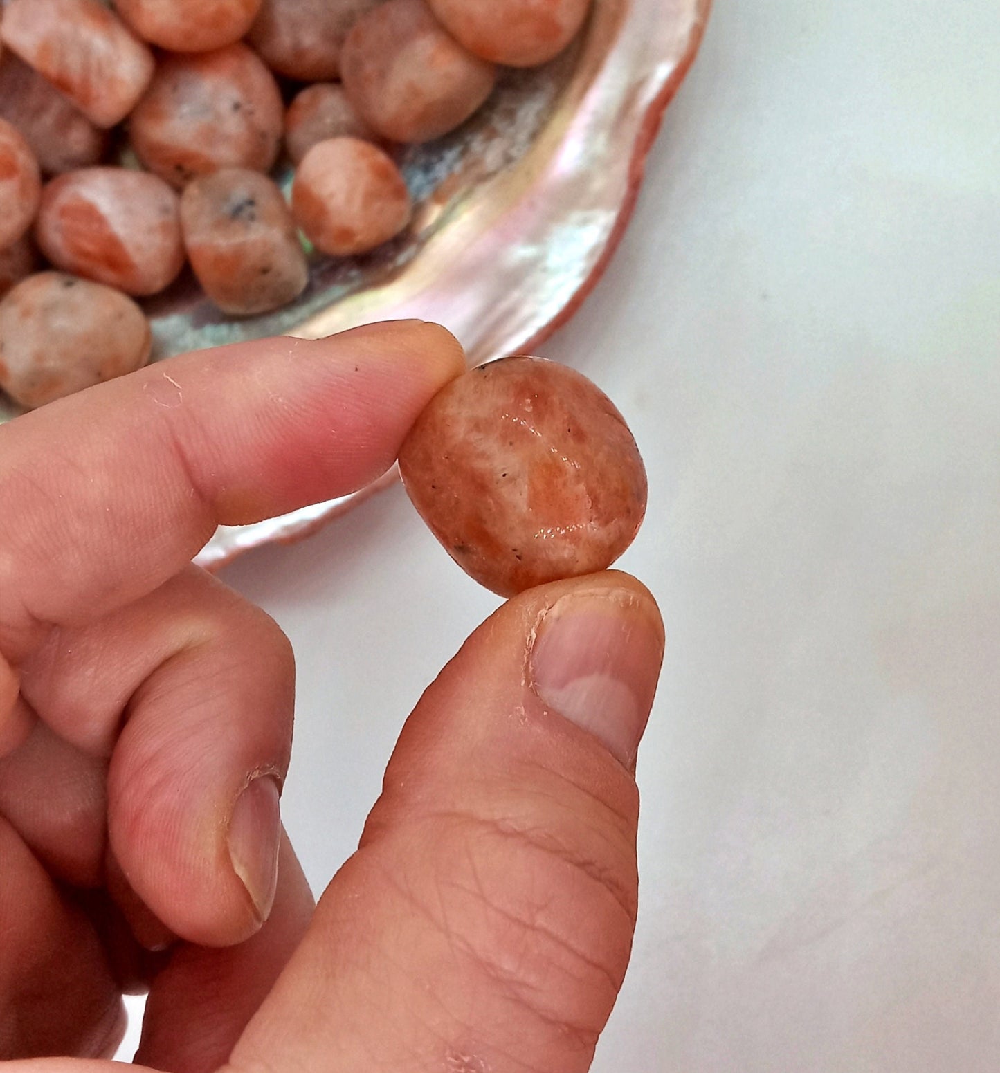 A-Grade Sunstone Crystals!  A-Grade, all natural, tumbled High Quality Sunstone crystals and stones!   Premium Grade polished Sunstone!