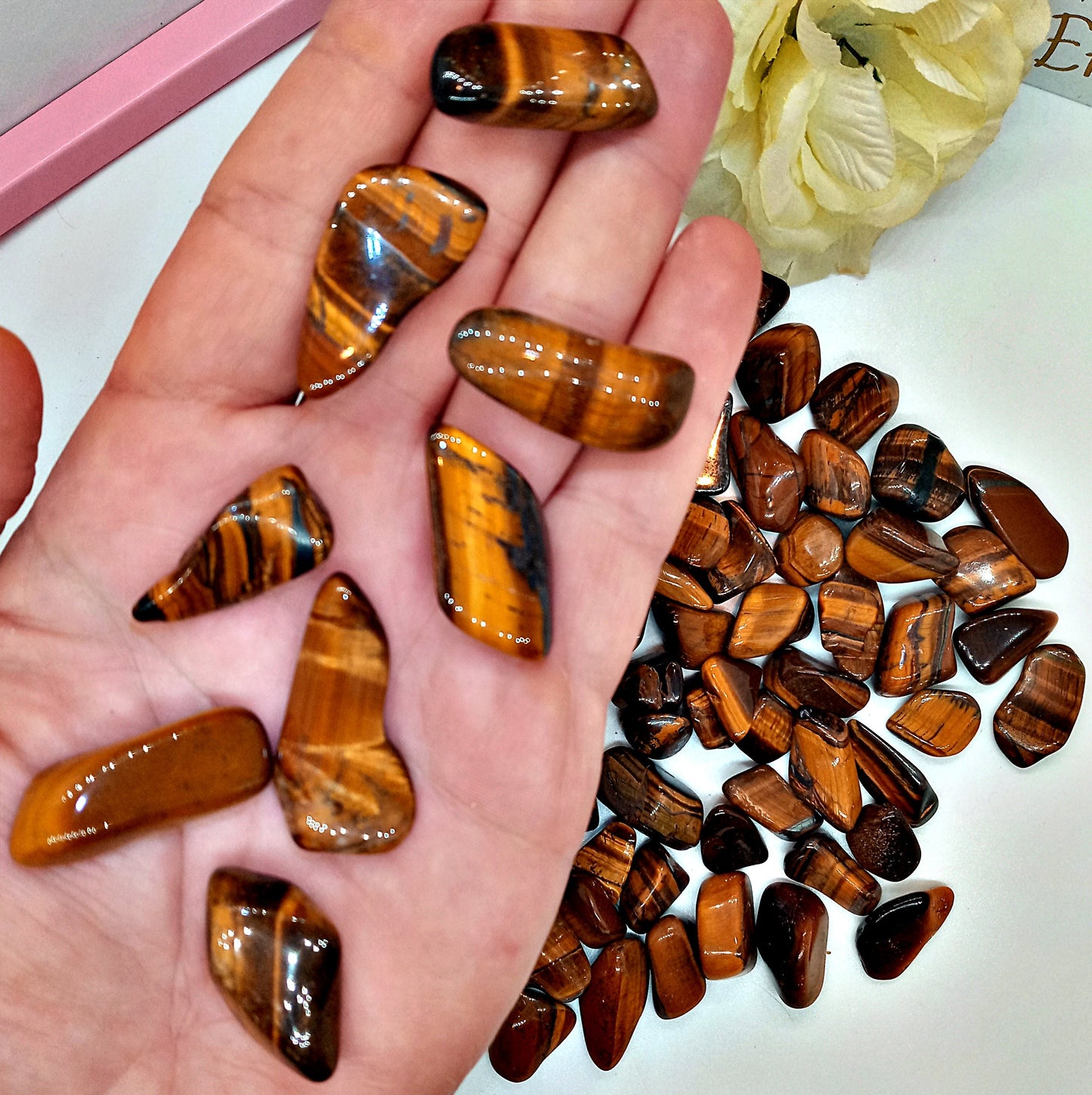 Golden Tiger Eye Crystals!  Tumbled quality Tigers Eye stones and crystals!  Gold Tigers Eye crystals!