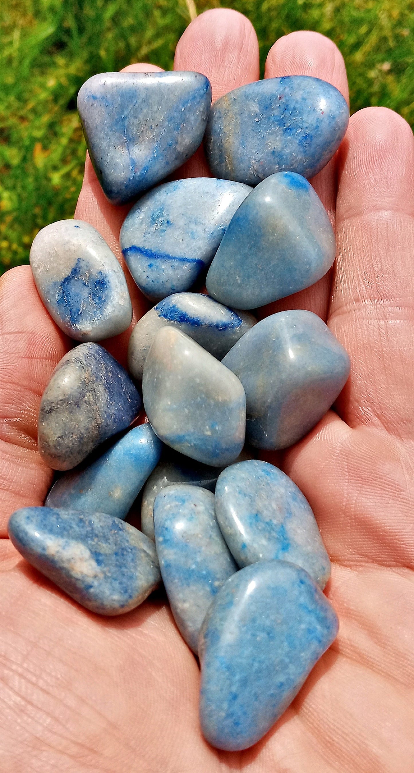 Bulk AA-Blue Quartz Crystals!  Choose How Many! AA-Grade, natural, tumbled High-Quality Blue Quartz crystals!   Premium Plus Blue Quartz!