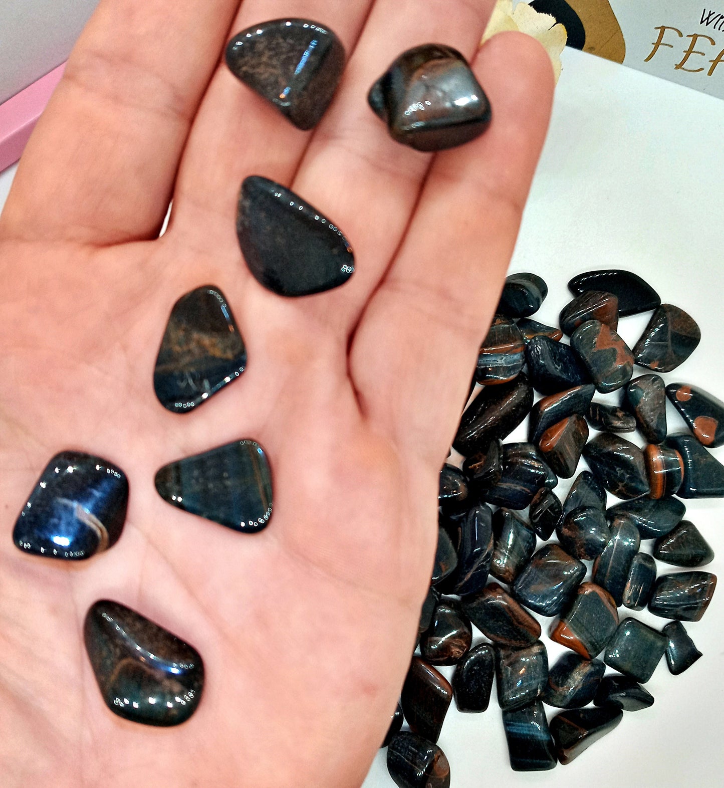 Bulk Blue Tiger Eye!  Choose how Many Tumbled Hawks Eye stones. Polished quality Falcons Eye crystals!  Blue Tigers Eye pocket stones.