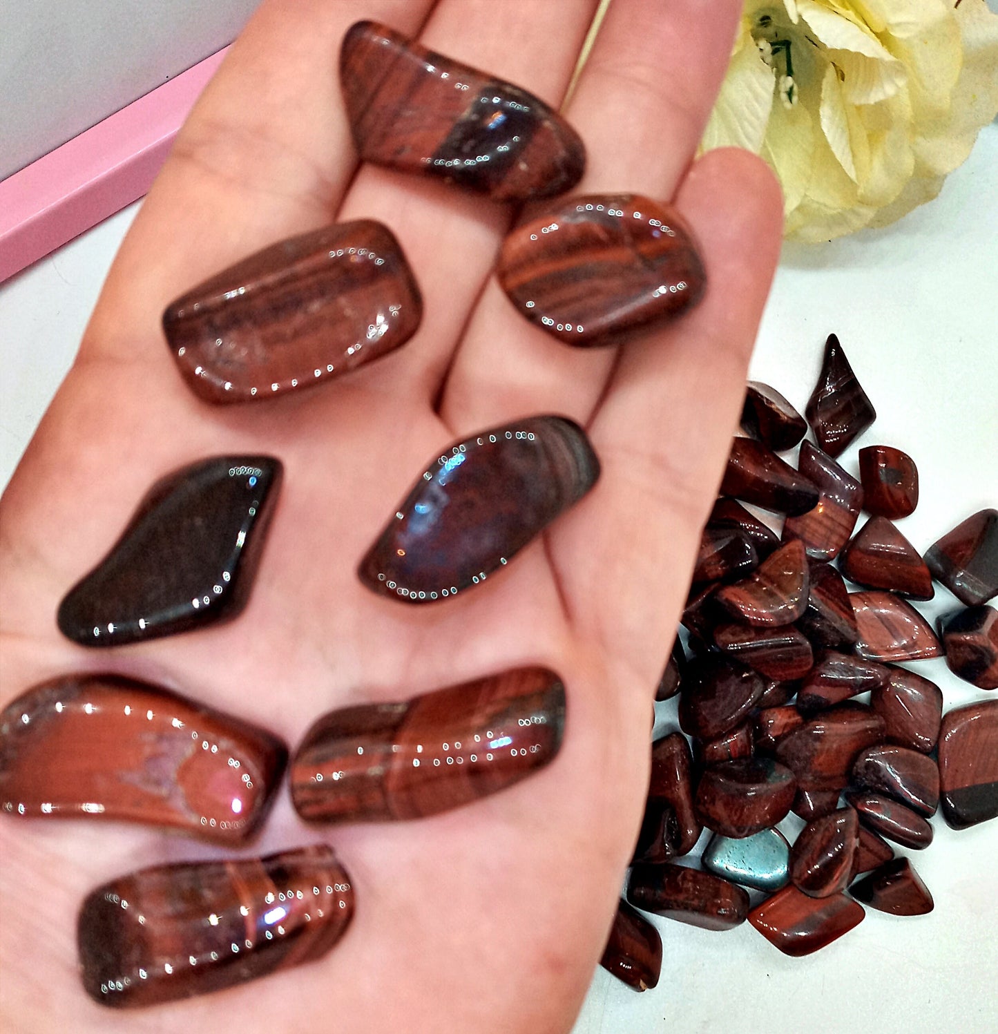 Bulk Red Tiger Eye Crystals!  Choose how Many Tumbled Dragon Eye!  Quality polished Tigers Eye stones and crystals.  Dragons Eye!