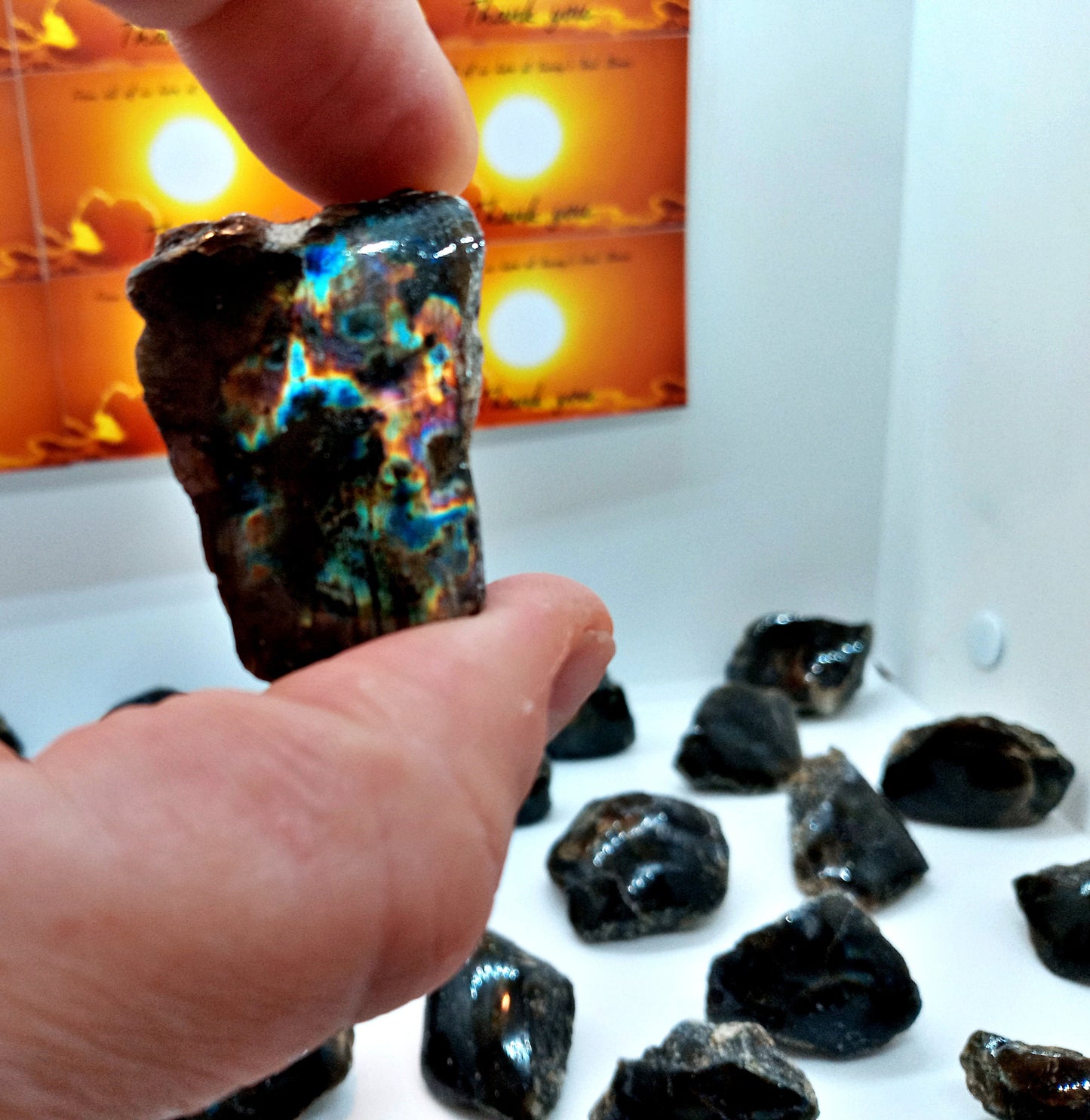 Labradorite with one beautifully polished face!  Labradorite stones and crystals.