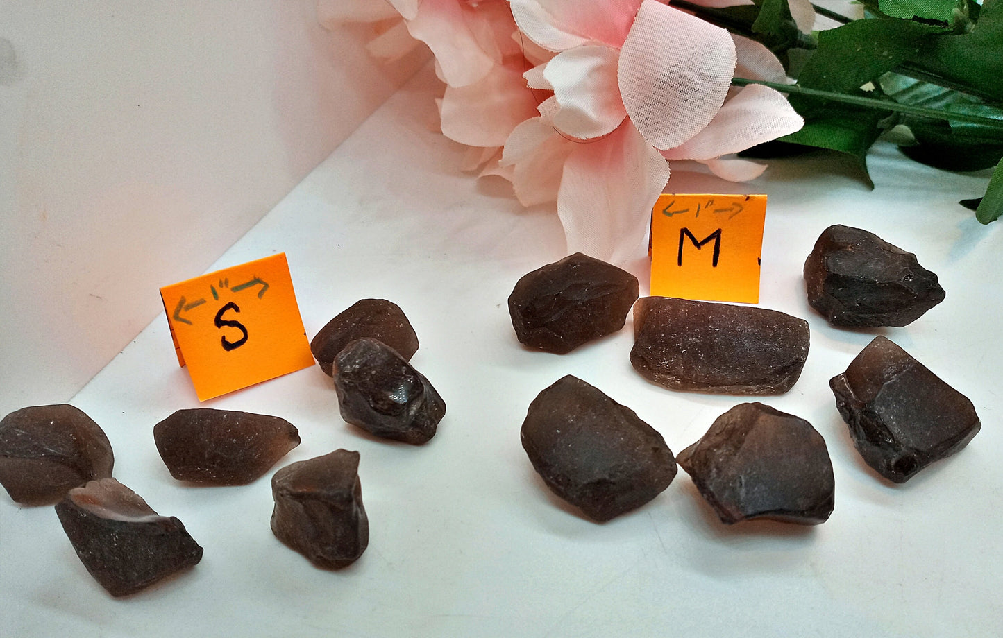 Smoky Quartz Crystals!  Choose from four (4) sizes of quality, all-natural, raw, Smoky Quartz chunks!  Rough Smokey Quartz stones!