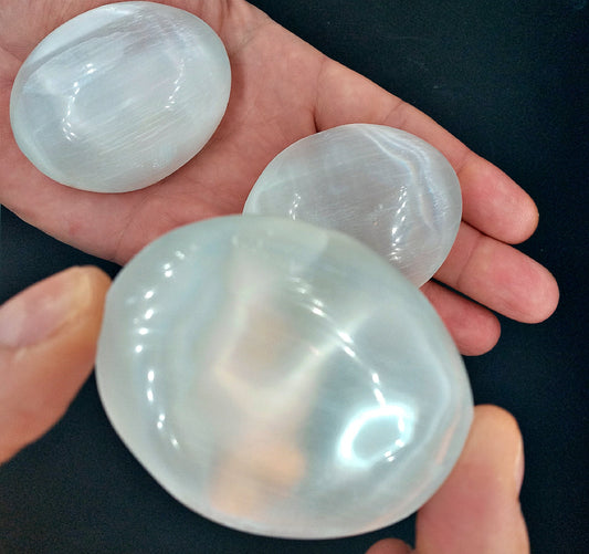 Large Selenite Palm Stones!  2.5" Cleansing Selenite Worry Stone!  Smooth Polished Worry Stones.
