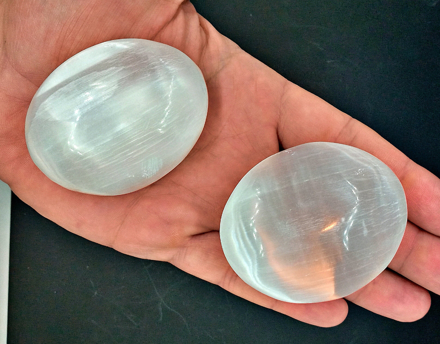 Large Selenite Palm Stones!  2.5" Cleansing Selenite Worry Stone!  Smooth Polished Worry Stones.