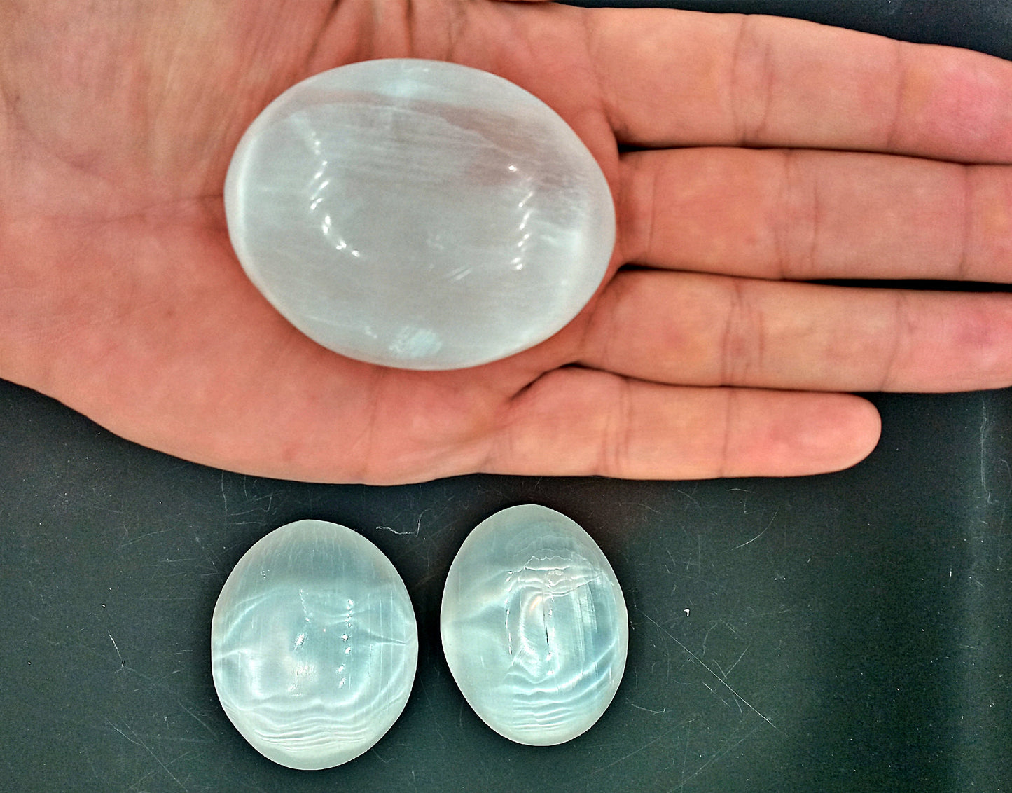 Large Selenite Palm Stones!  2.5" Cleansing Selenite Worry Stone!  Smooth Polished Worry Stones.