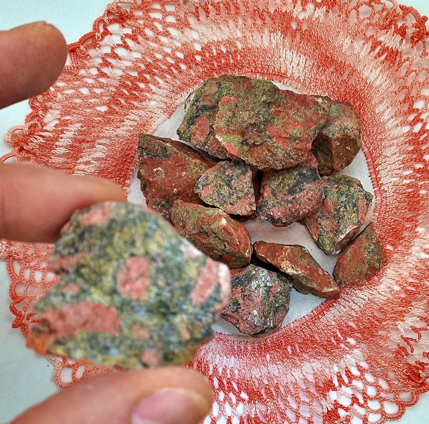 Unakite Jasper Crystals! Choose from two (2) sizes of quality, all-natural, raw Quality rough Unakite stones! Natural Epidote crystals!