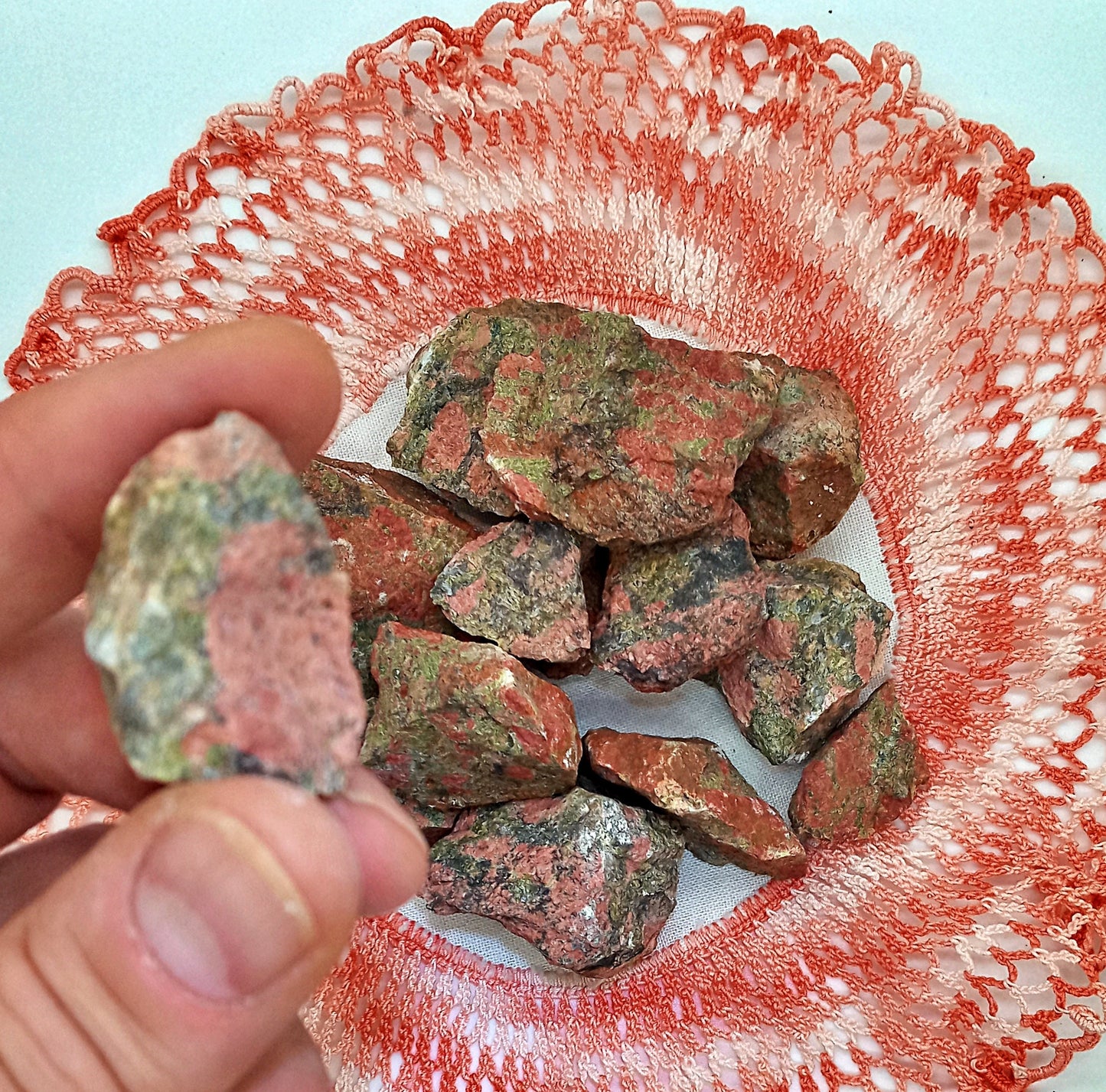 Unakite Jasper Crystals! Choose from two (2) sizes of quality, all-natural, raw Quality rough Unakite stones! Natural Epidote crystals!