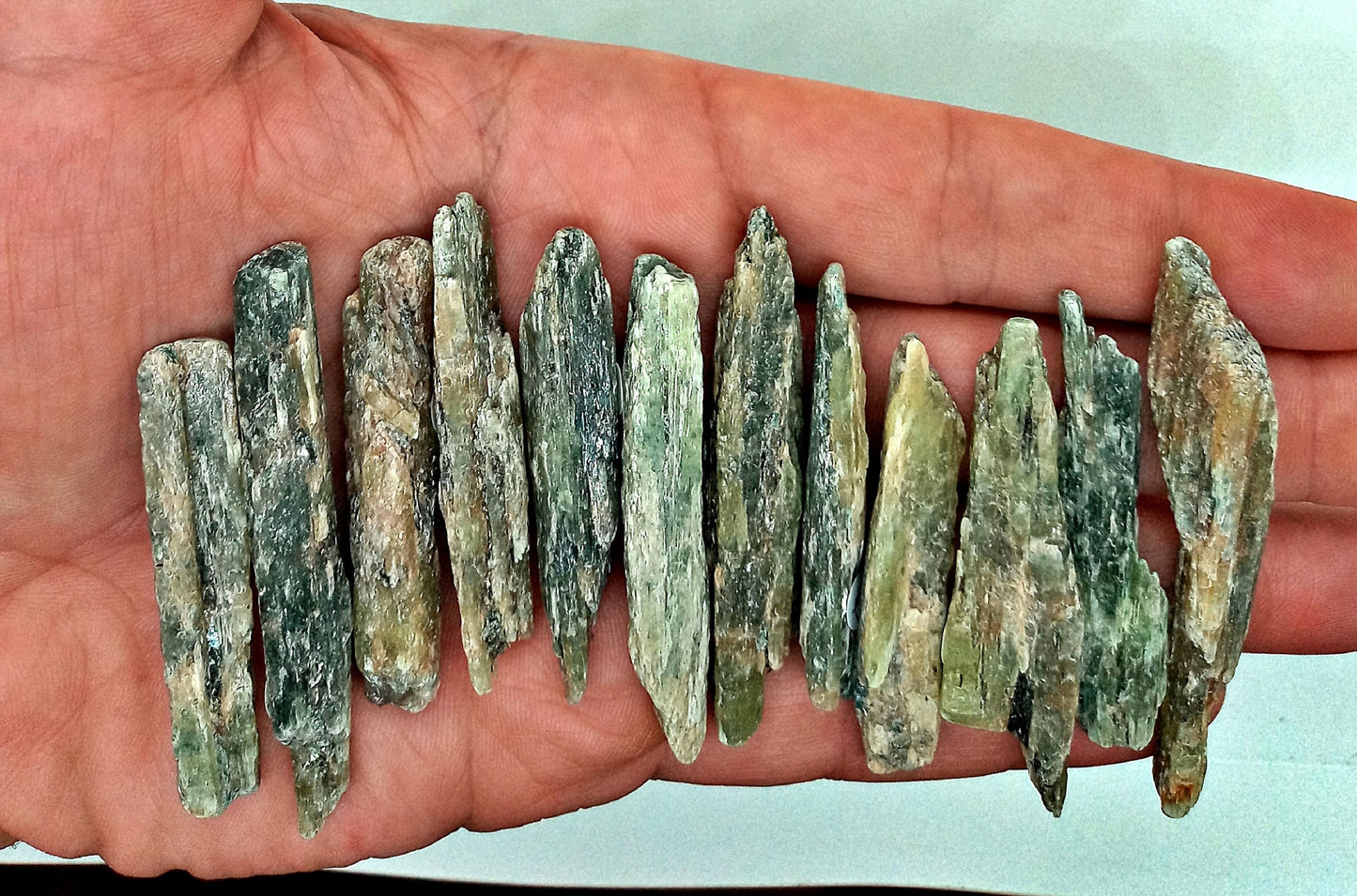 Green Kyanite Crystals!  Choose from two (2) sizes of quality, all-natural, raw, Green Kyanite fans and blades!