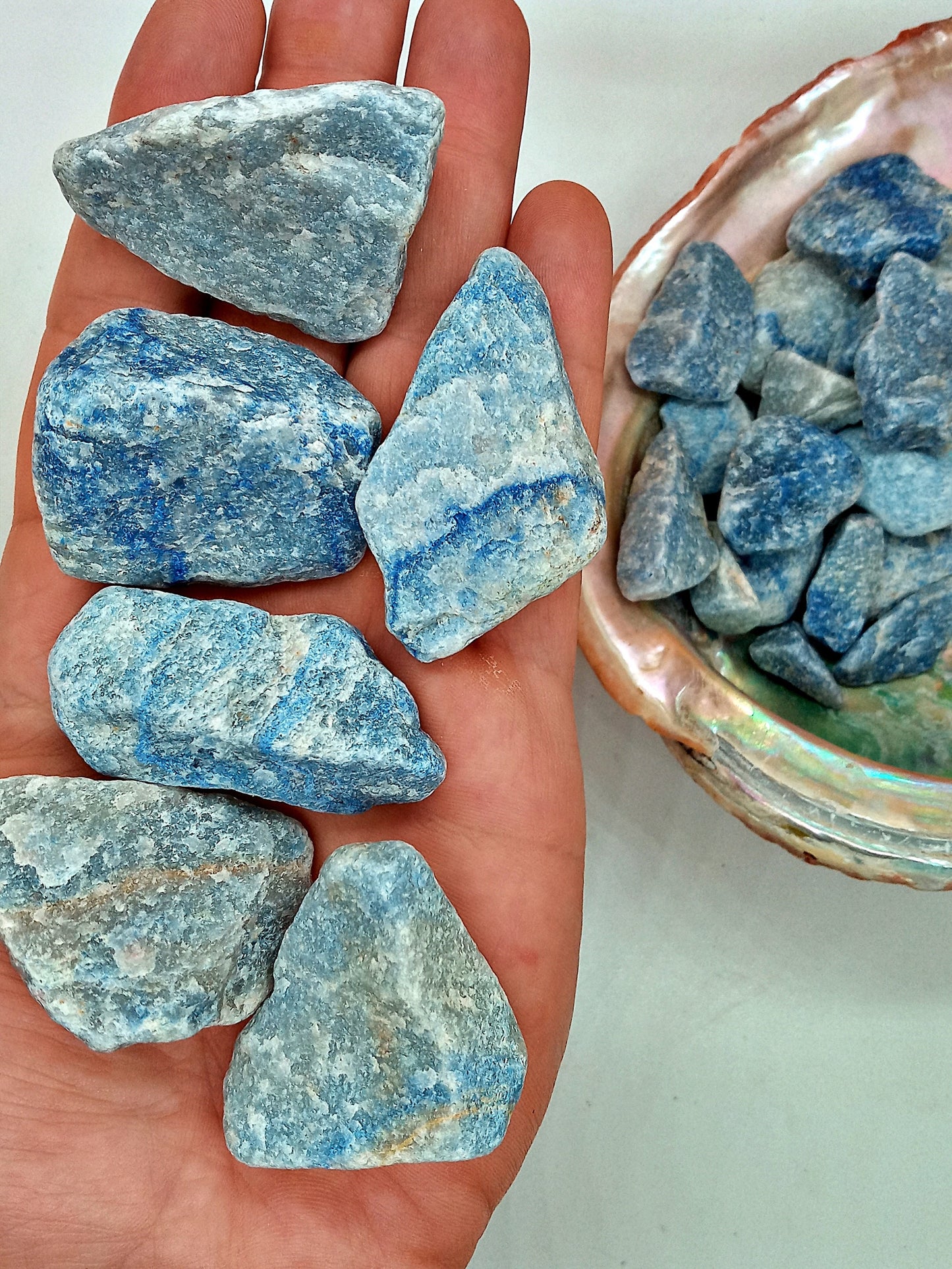 Blue Quartz!  Choose from three (3) sizes of quality, all-natural, raw, Blue Quartz stones and crystals!