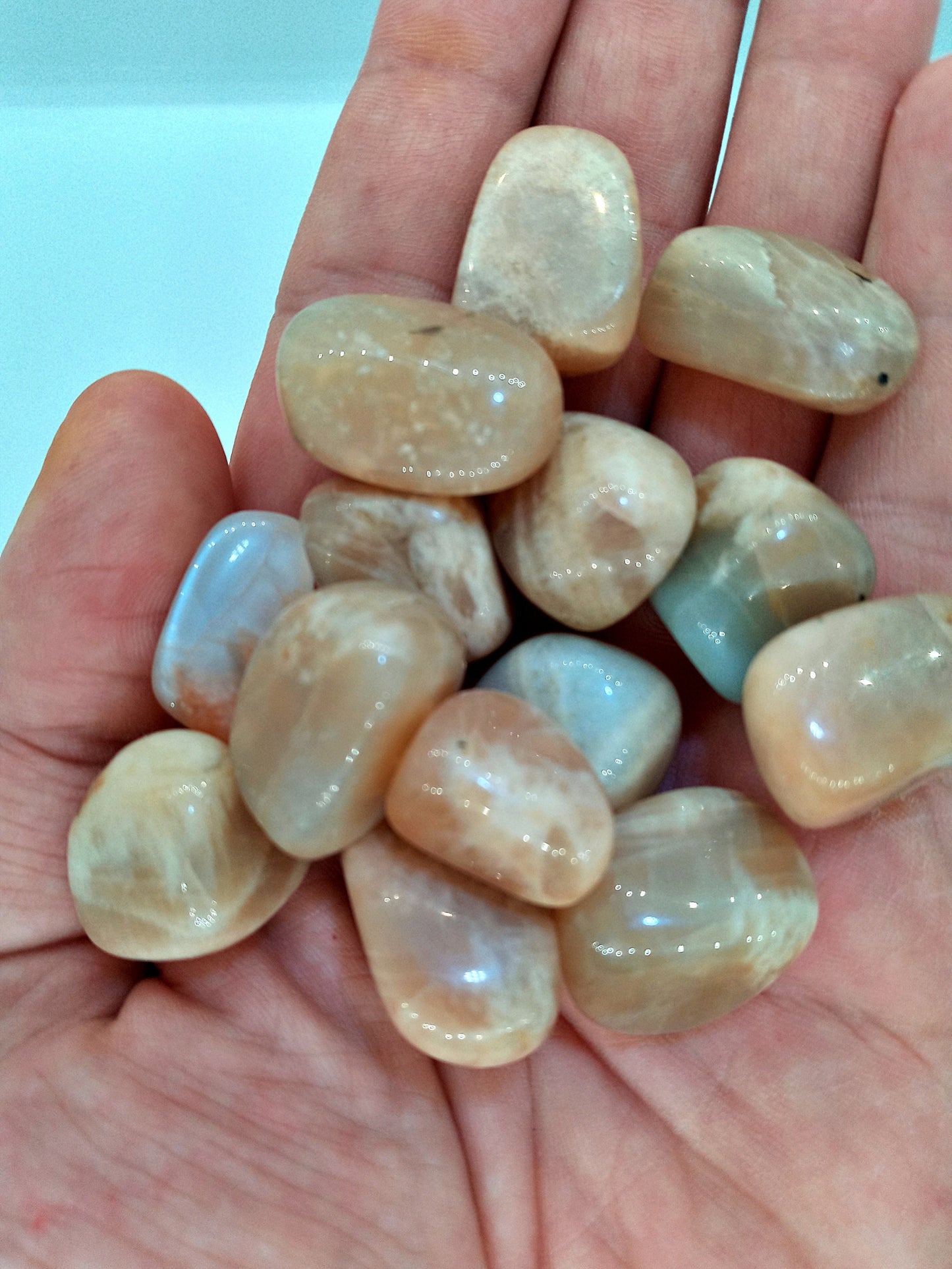 A-Grade Moonstone Crystals!  A-Grade, all natural, tumbled High Quality Moonstone crystals and stones!   Premium Grade polished Moonstone!