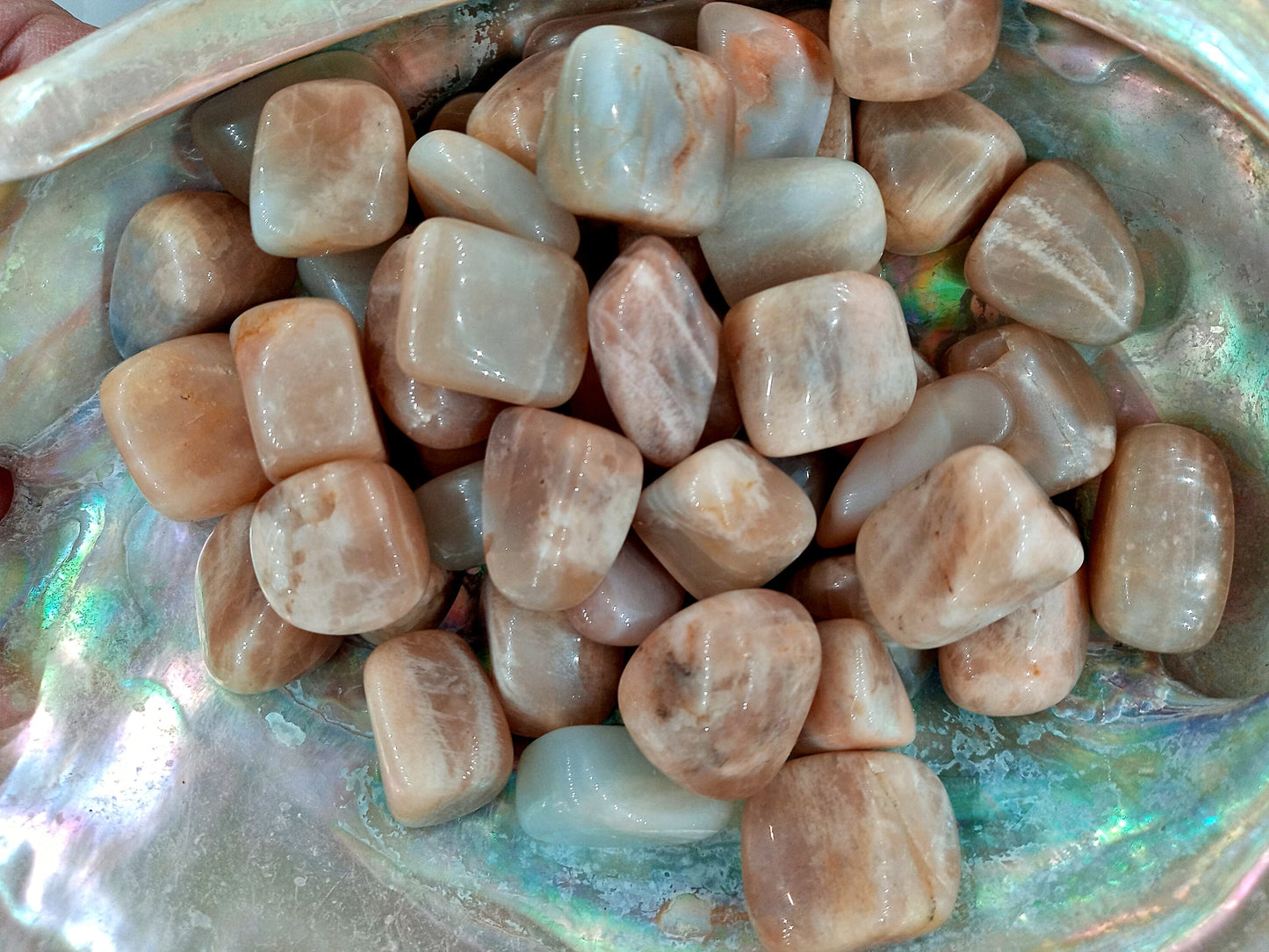A-Grade Moonstone Crystals!  A-Grade, all natural, tumbled High Quality Moonstone crystals and stones!   Premium Grade polished Moonstone!