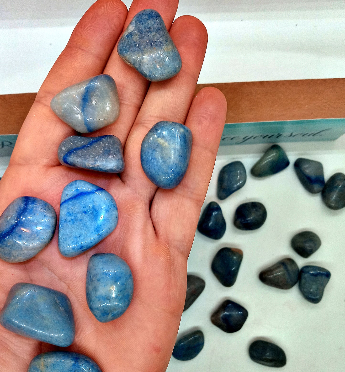 AA Blue Quartz Crystals!  AA-Grade, natural, tumbled High-Quality Blue Quartz crystals and stones!   Premium Plus Polished Blue Quartz!