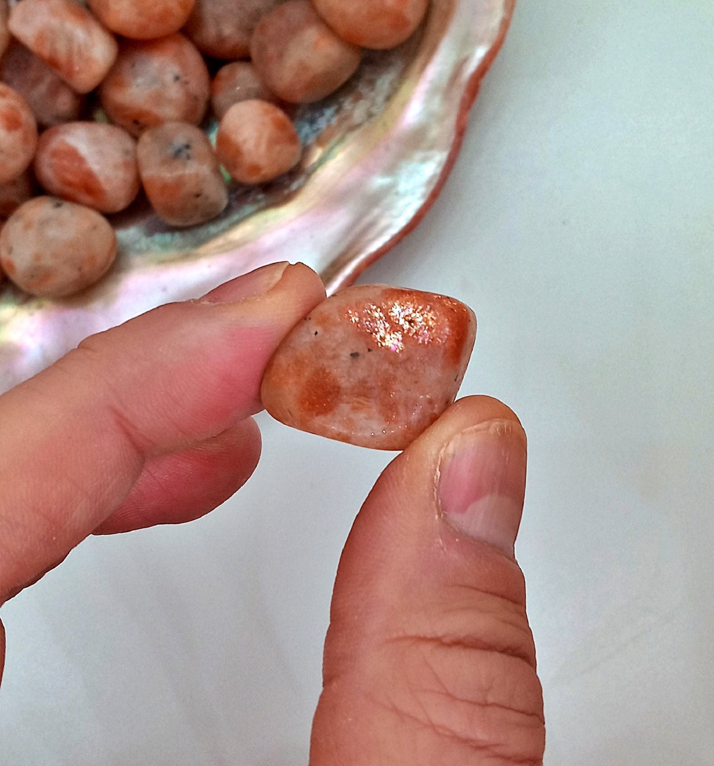 A-Grade Sunstone Crystals!  A-Grade, all natural, tumbled High Quality Sunstone crystals and stones!   Premium Grade polished Sunstone!