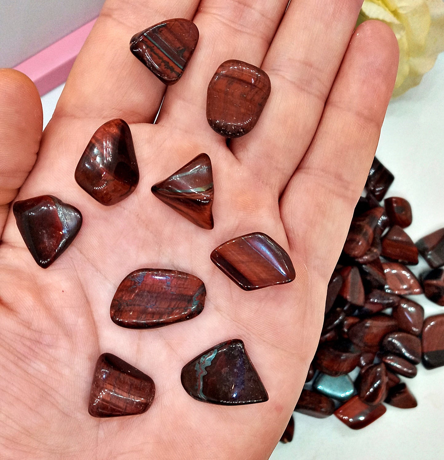Red Tiger Eye Crystals!  Tumbled Dragon Eye!  Quality polished Tigers Eye stones and crystals.  Dragons Eye!