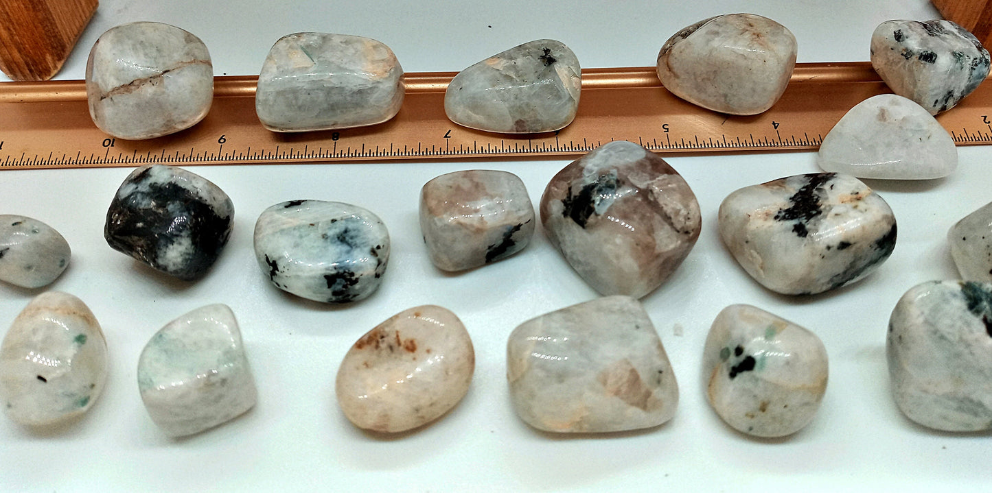 Bulk XQ-Rainbow Moonstone Crystals! Choose how Many AAA-Grade, Tumbled Extra High Quality Rainbow Moonstone crystals.  Wholesale pricing!