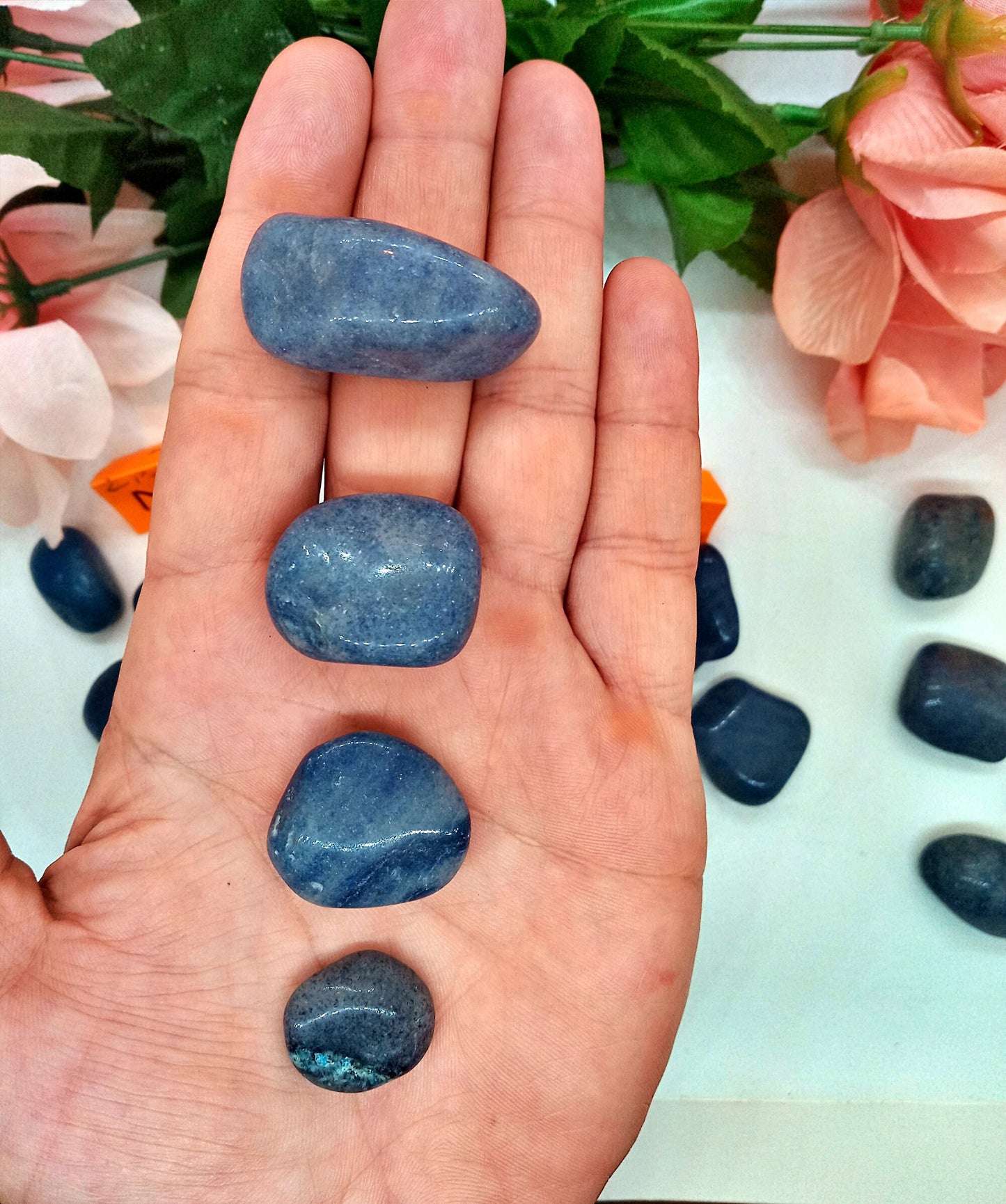 A-Grade Blue Aventurine Crystals!  Choose from four (4) sizes of Premium A-Grade, natural, tumbled High Quality Blue Aventurine crystals.