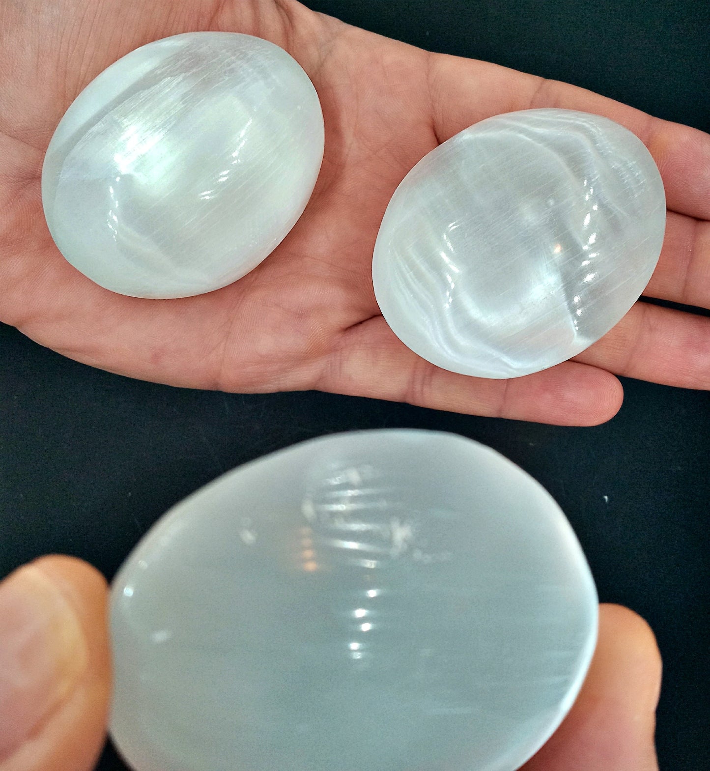 Large Selenite Palm Stones!  2.5" Cleansing Selenite Worry Stone!  Smooth Polished Worry Stones.