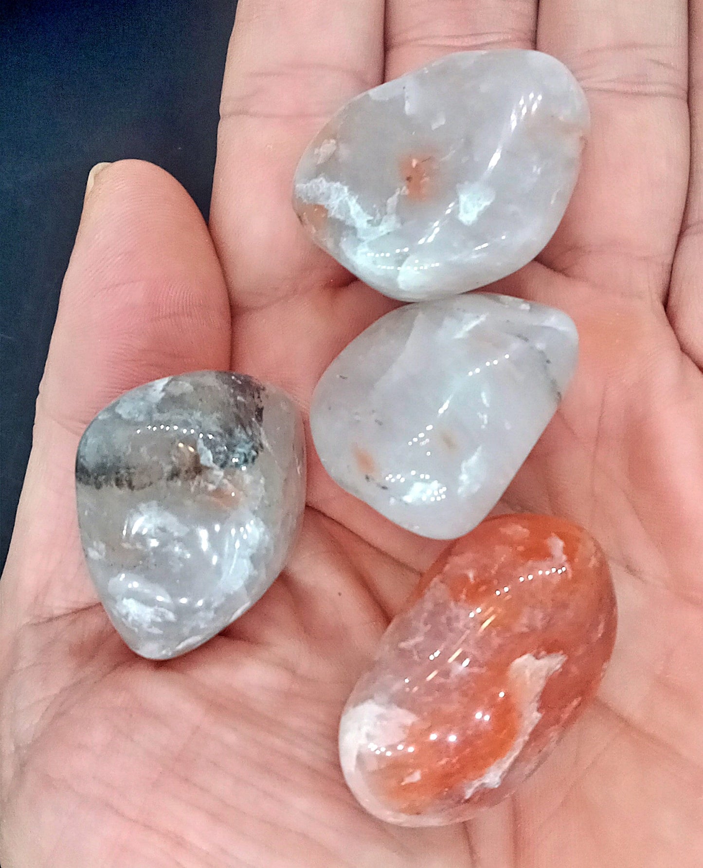 A-Grade Red and White Moonstone Crystals!  Choose from six (6) sizes of tumbled Red and White Moonstone! Premium grade polished stones!