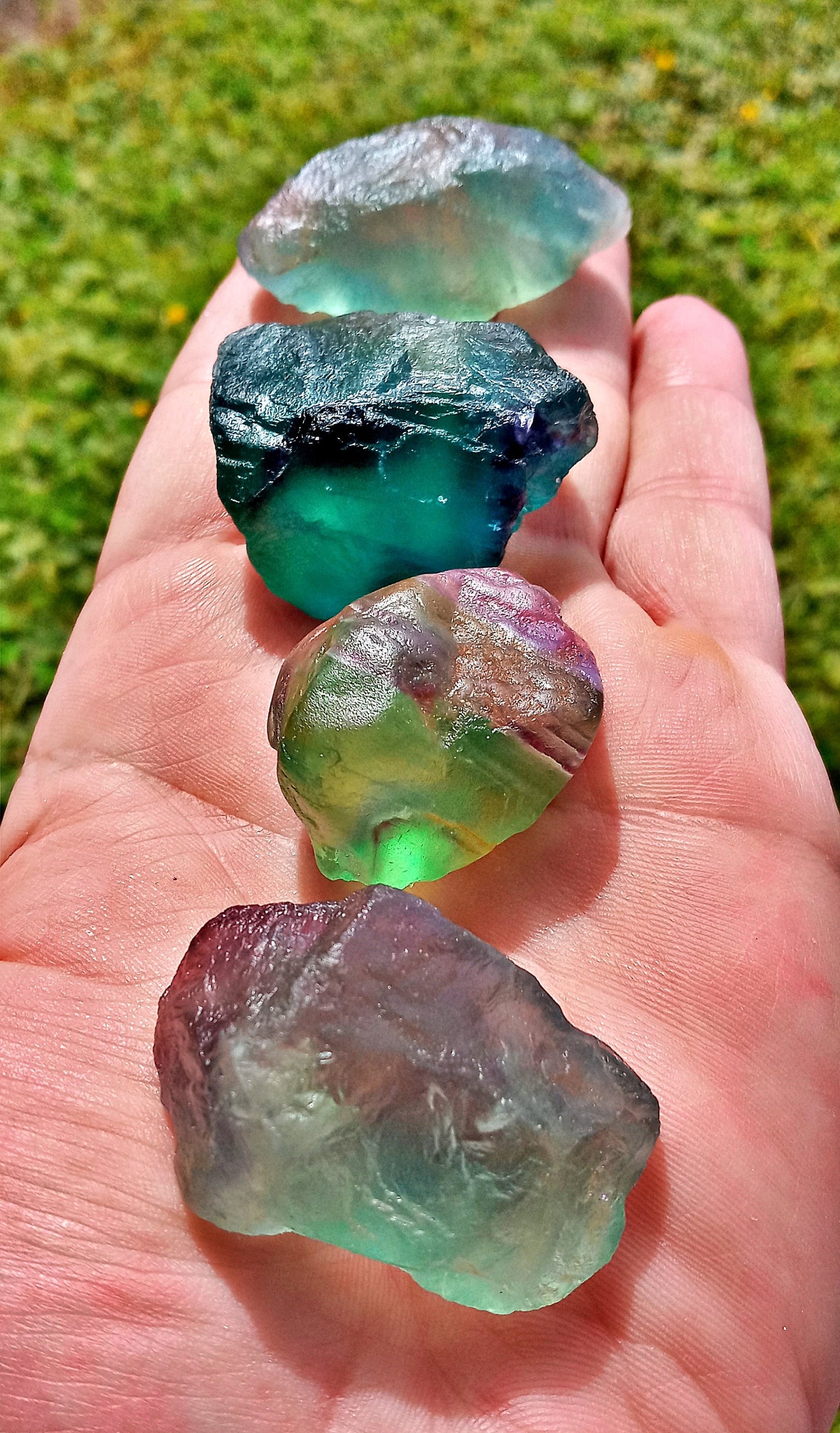 Rainbow Fluorite Chunks!  Large Rainbow Fluorite crystals and stones – all over one (1) ounce!  Natural, quality, raw Fluorite!