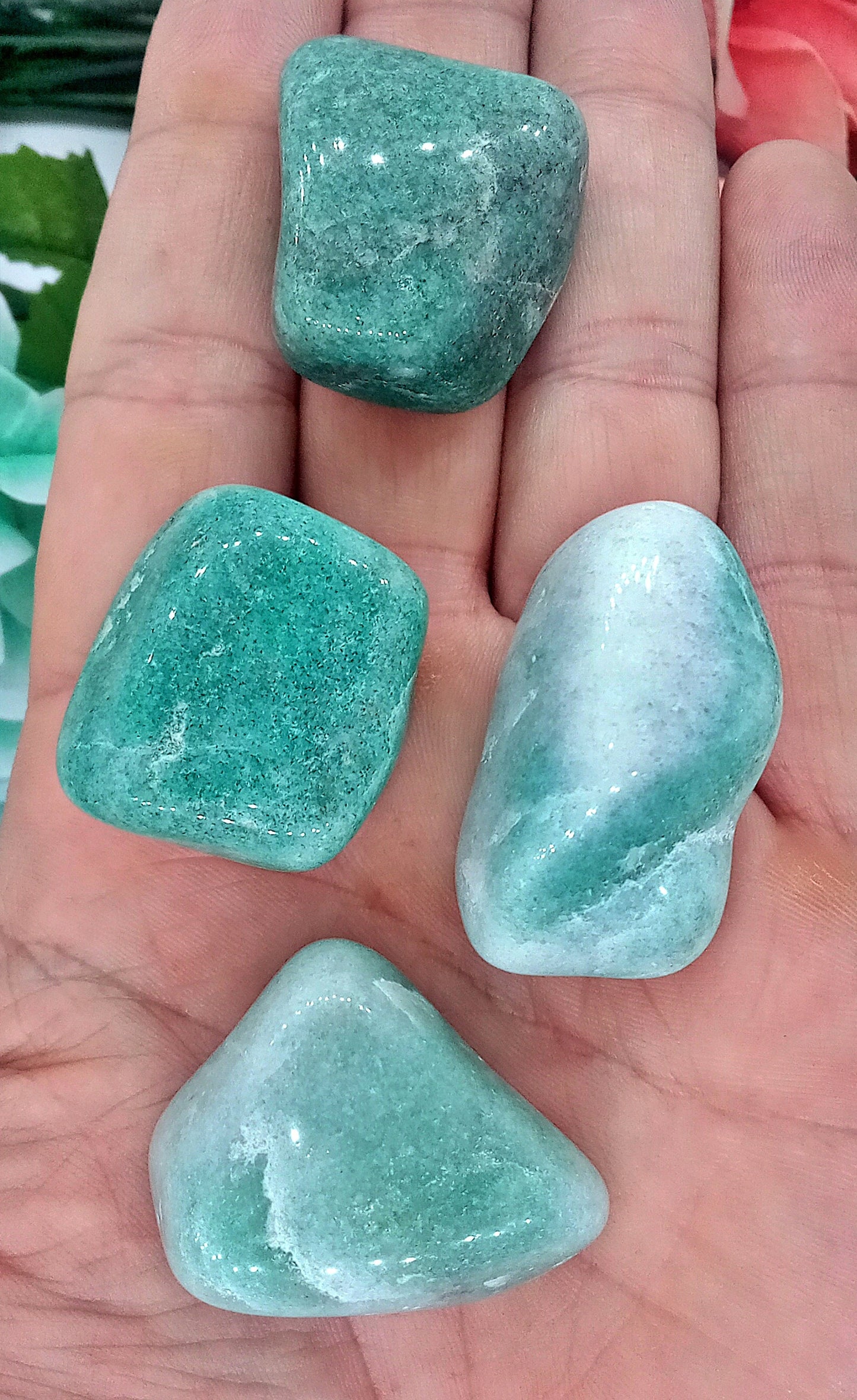 A-Grade Green Aventurine Crystals!  Choose from five (5) sizes of Premium A-Grade, natural, tumbled High Quality Green Aventurine crystals.