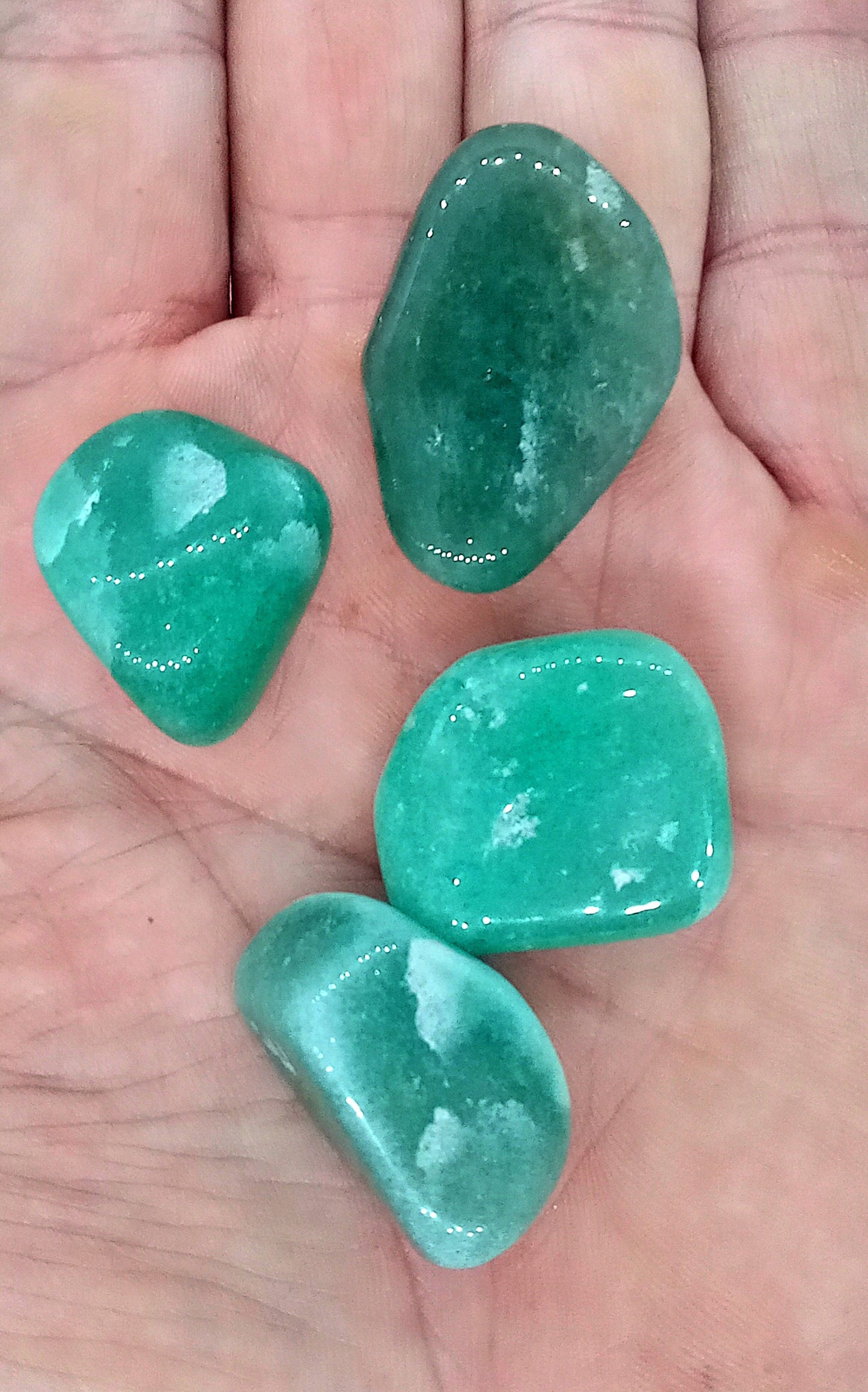 A-Grade Green Aventurine Crystals!  Choose from five (5) sizes of Premium A-Grade, natural, tumbled High Quality Green Aventurine crystals.